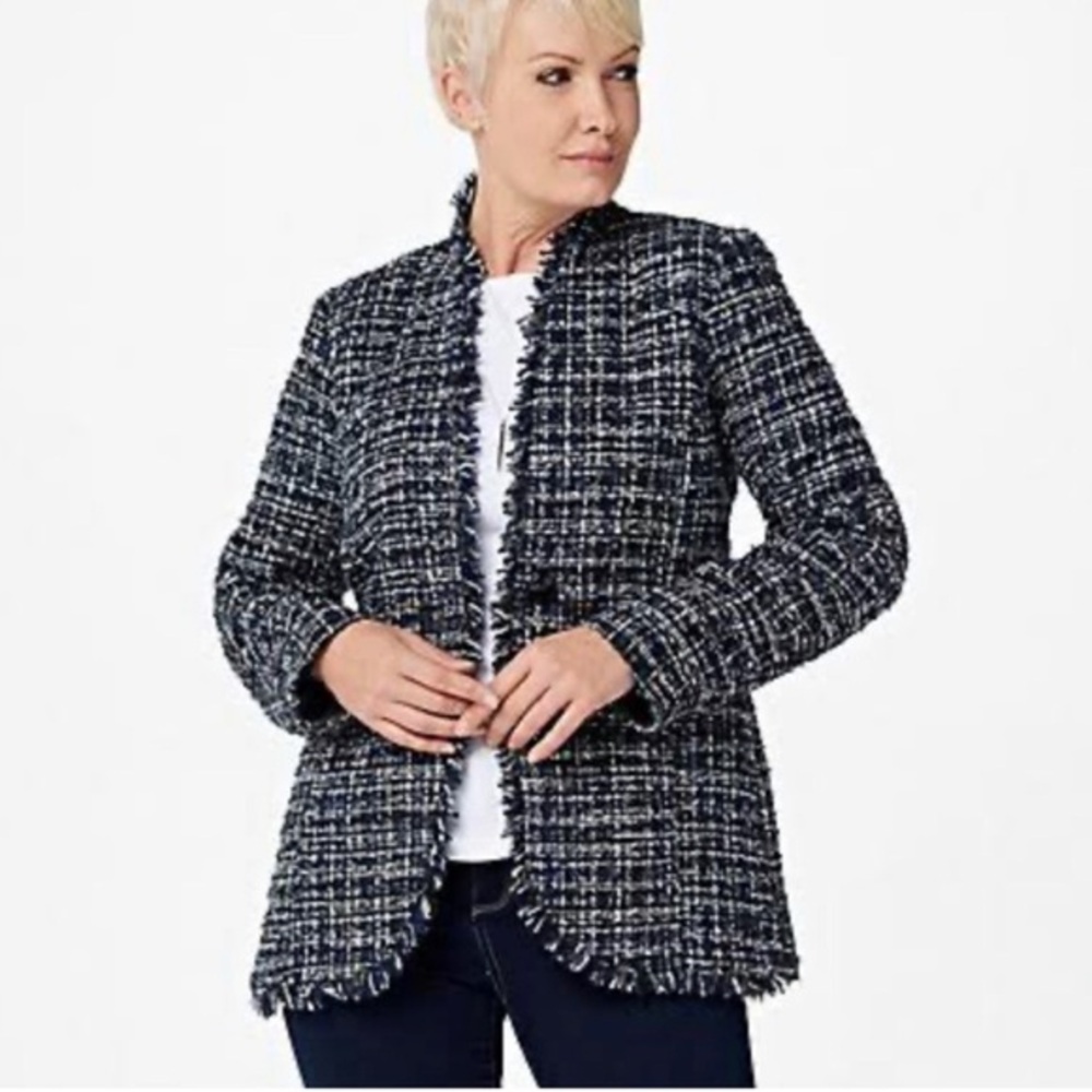 NWOT Dennis Basso Black and White Textured Blazer Coat